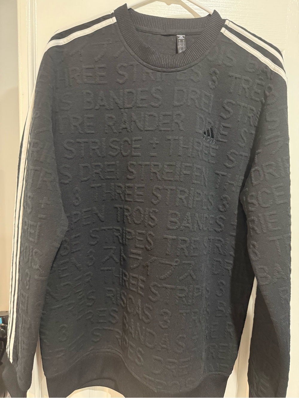 adidas Black Crewneck Sweater with White Shoulder Stripes